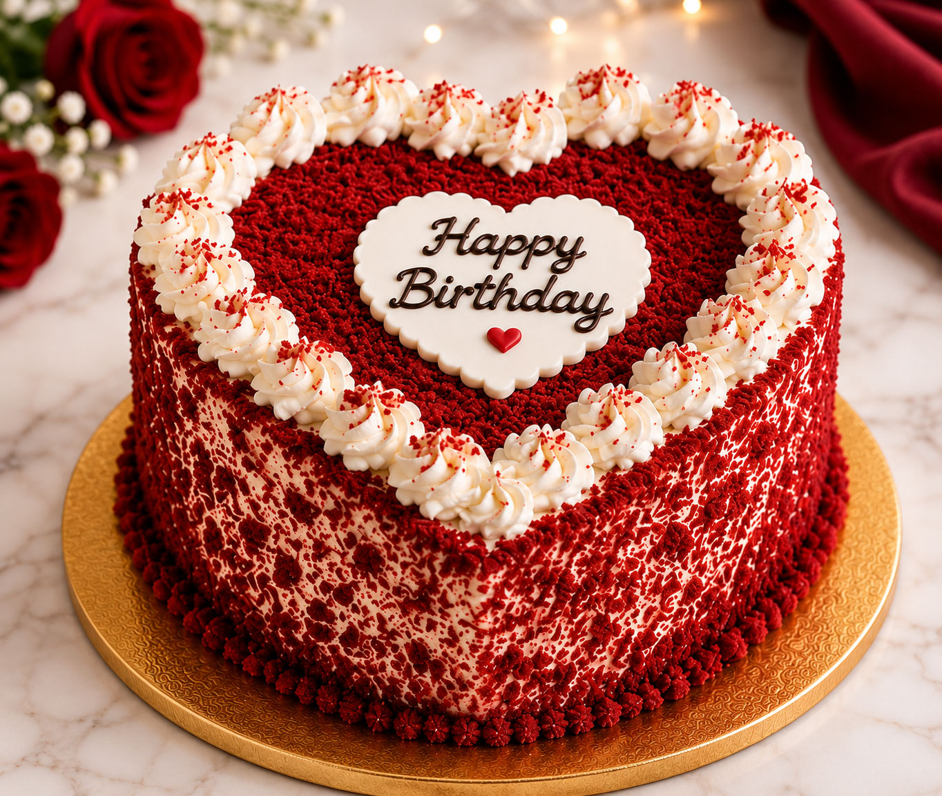 Classic Heart Red Velvet Birthday Cake