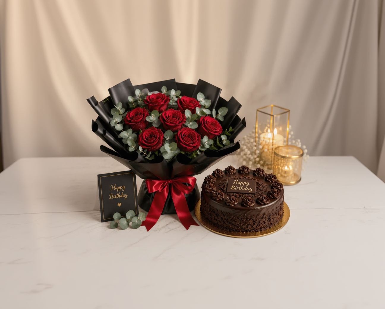 Classic Red Roses Bouquet & Chocolate Truffle Cake Birthday Combo
