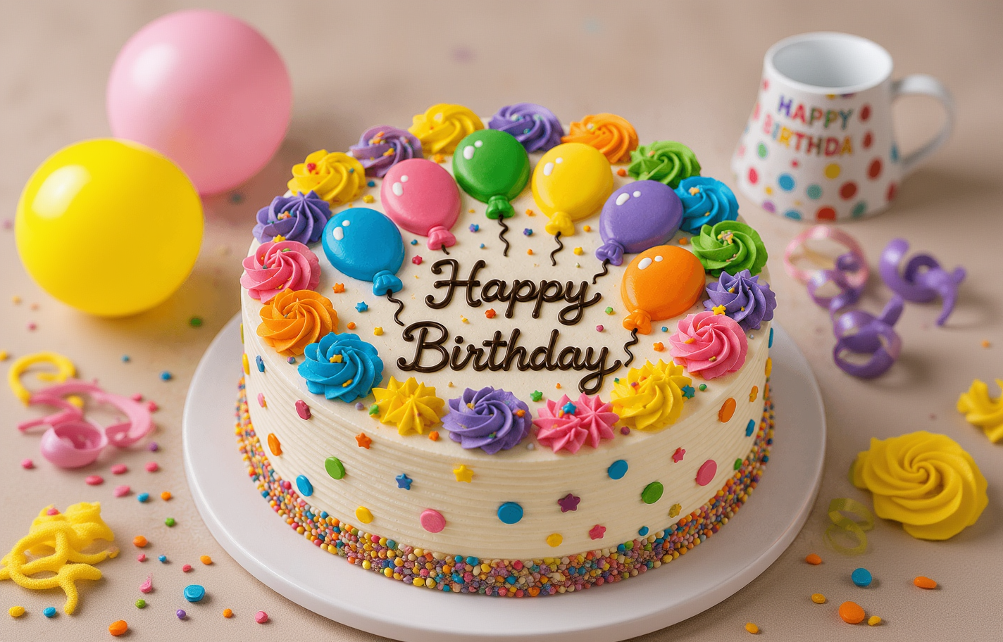 Colorful Balloon Vanilla Birthday Cake
