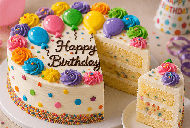 Colorful Balloon Vanilla Birthday Cake