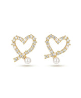 Crystal Heart Pearl Bow Earrings