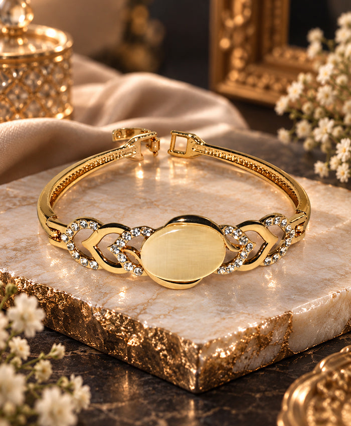 Elegant Gold-Tone Crystal Heart-Link Bracelet for Women