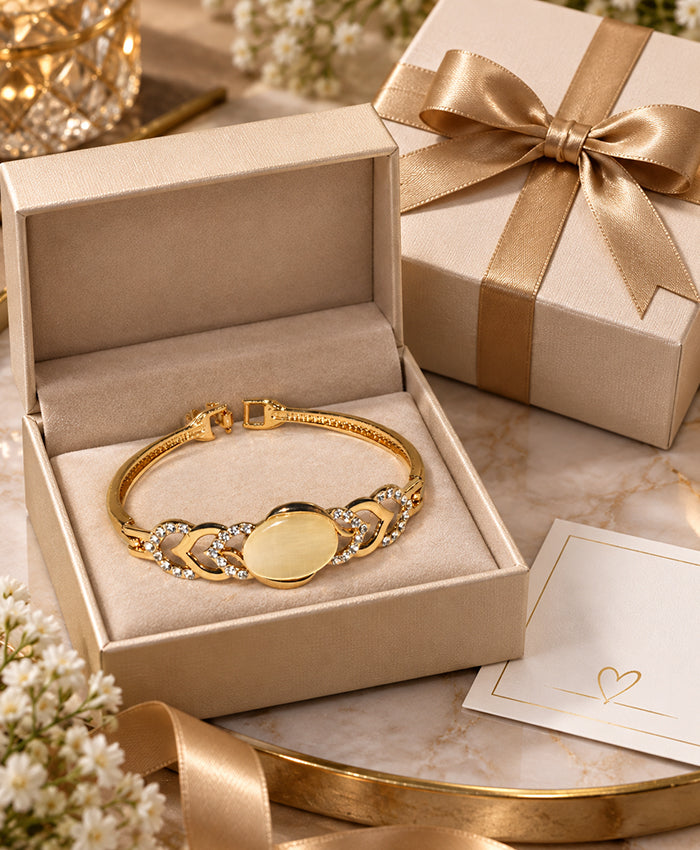 Elegant Gold-Tone Crystal Heart-Link Bracelet for Women