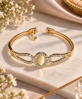 Elegant Gold-Tone Crystal Oval Cuff Bracelet – Sparkling Openwork Bracelet