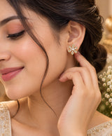 Elegant Gold-Tone Crystal & Pearl Flower Stud Earrings for Women