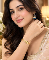 Elegant Gold-Tone Leaf Crystal Bracelet for Women – Statement Bangle