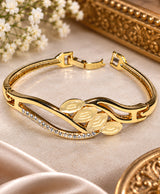 Elegant Gold-Tone Leaf Crystal Bracelet for Women – Statement Bangle