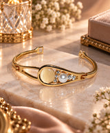 Elegant Gold-Tone Pearl & Crystal Cuff Bracelet for Women