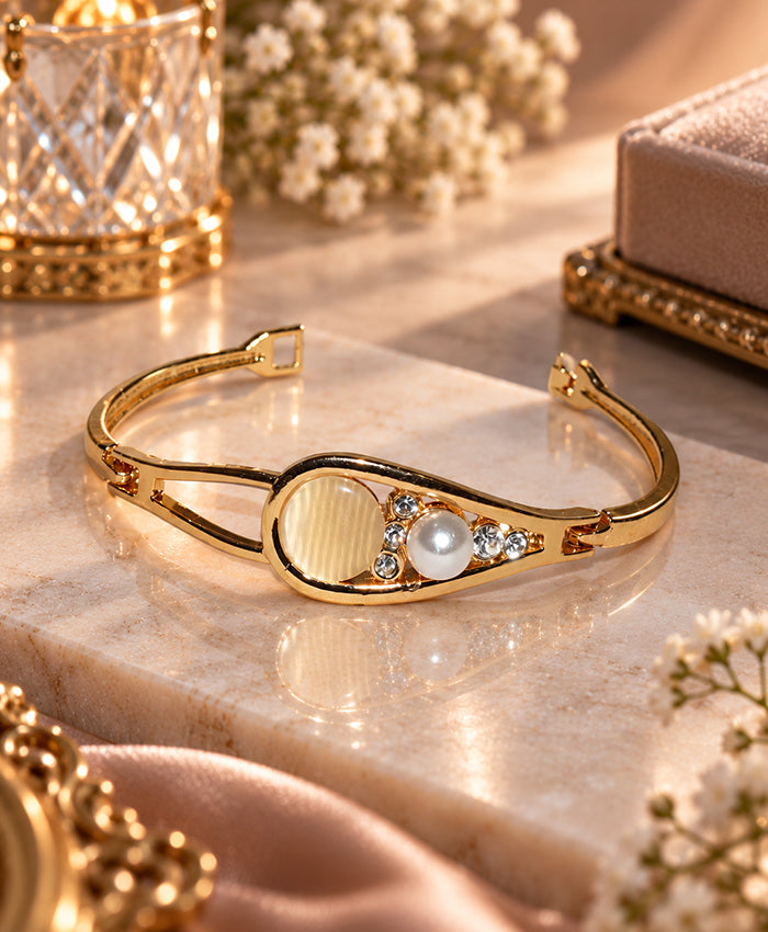 Elegant Gold-Tone Pearl & Crystal Cuff Bracelet for Women