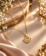 Elegant Golden Heart & Star Crystal Pendant Necklace