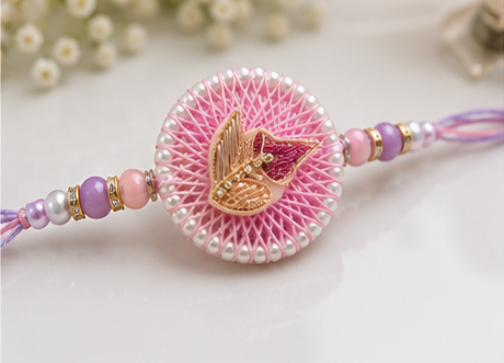 Elegant Pink Lotus Designer Rakhi Combo Set