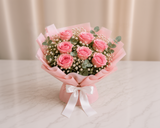 Elegant Pink Roses & Red Velvet Birthday Cake Combo