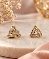 Elegant Triangular Baguette-Stone Gold-Tone Stud Earrings