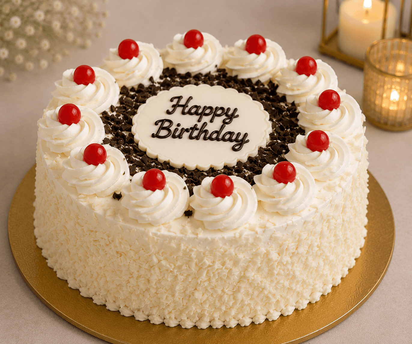 Elegant White Roses & Black Forest Birthday Combo
