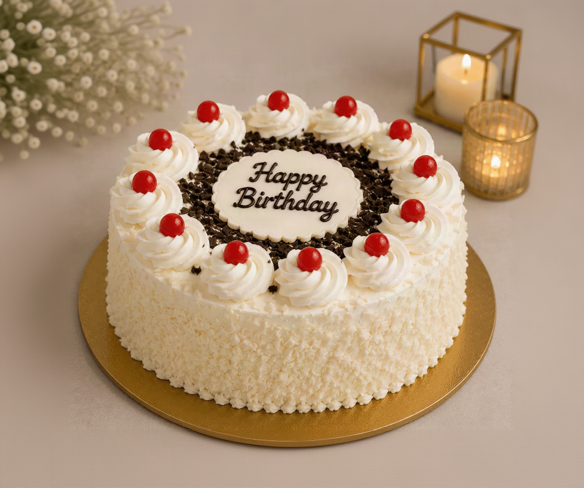 Elegant White Roses & Black Forest Birthday Combo