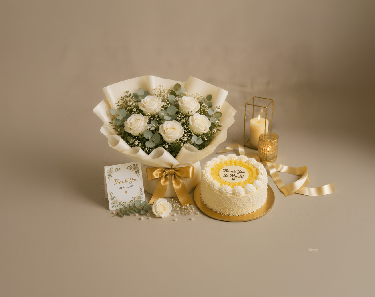 Elegant White Roses & Pineapple Thank You Combo