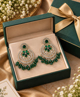 Emerald Floral Chandelier Earrings – Crystal Studded Green Bead Drop Earrings