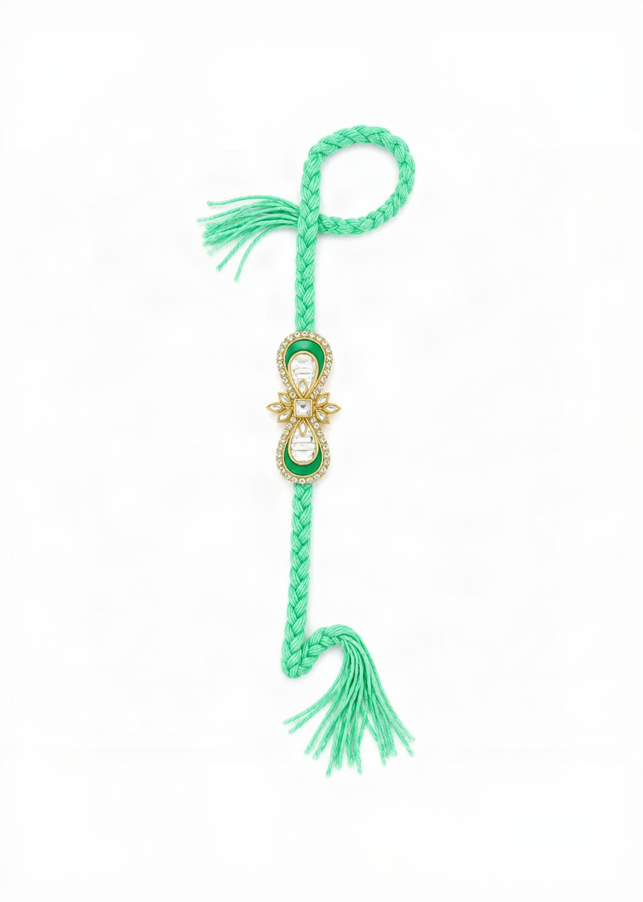 Emerald Green Braided Kundan Designer Rakhi