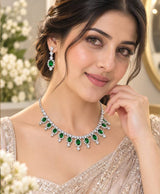 Emerald Green Crystal Drop Necklace & Earrings Set