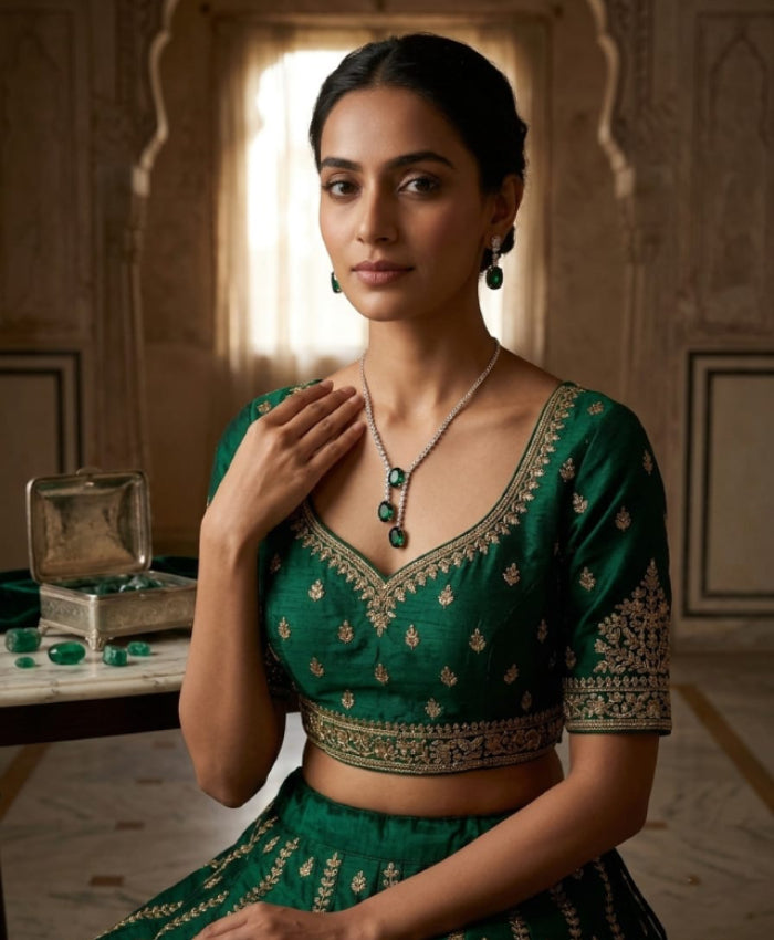 Emerald Green Crystal Necklace and Earrings Set
