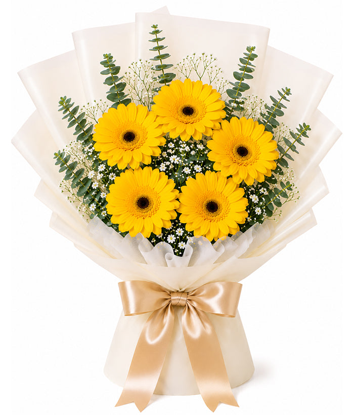 Sunny Yellow Gerbera Bouquet (5 Yellow Gerberas)