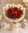 Crimson Red Gerbera Bouquet (5 Red Gerberas)
