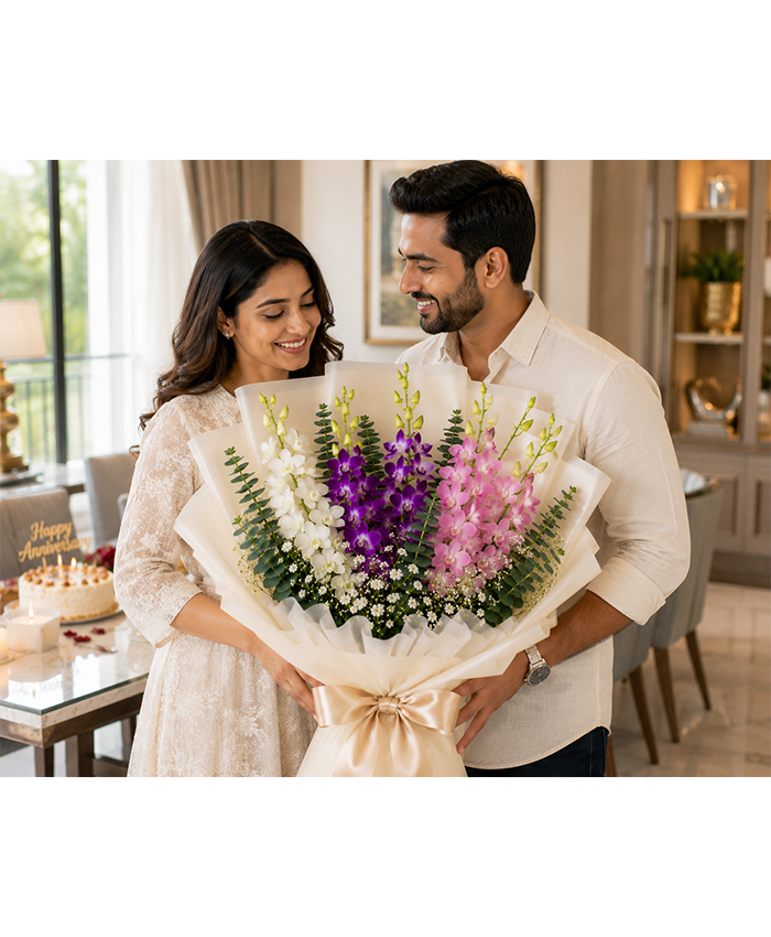 Grand Orchid Luxe Bouquet (10 Mixed Dendrobium Orchids)