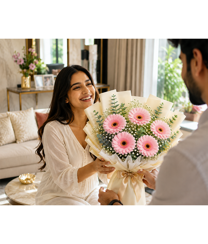 Blush Pink Gerbera Bouquet (5 Pink Gerberas)