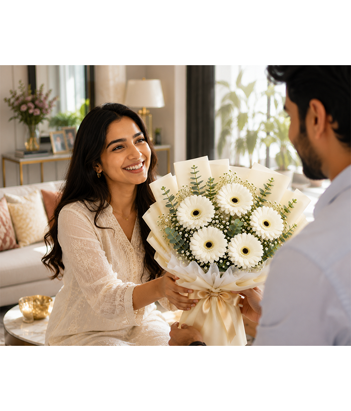 Pure White Gerbera Elegance (5 White Gerberas)