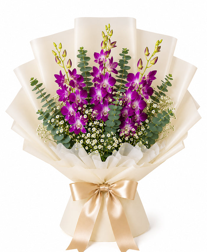 Royal Purple Orchid Bouquet (5 Purple Dendrobium Orchids)
