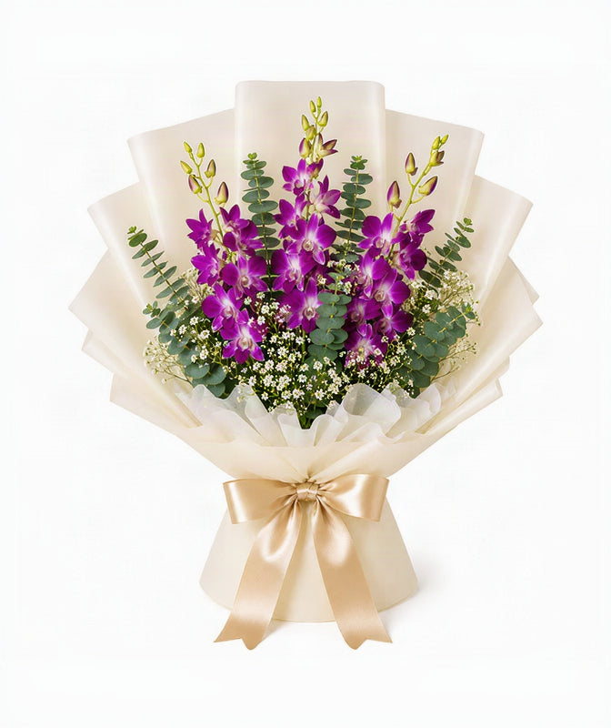 Royal Purple Orchid Bouquet (5 Purple Dendrobium Orchids)