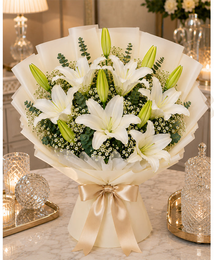 Pure White Lily Elegance (10 White Oriental Lilies)