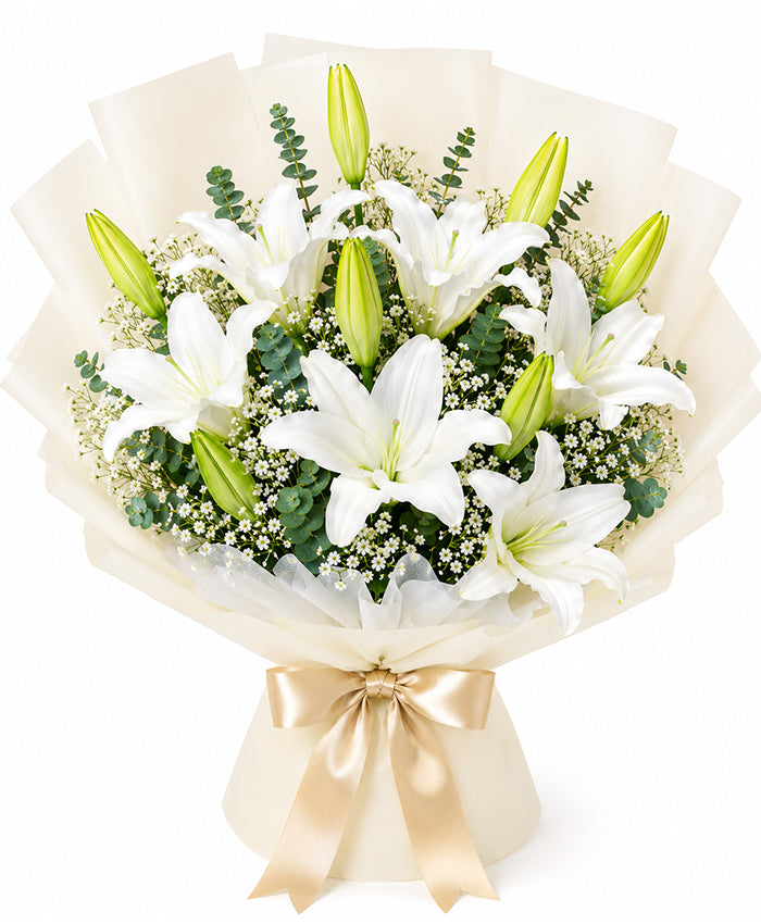 Pure White Lily Elegance (10 White Oriental Lilies)