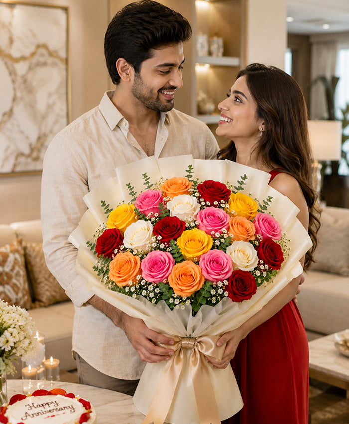 Rainbow Romance Bouquet (20 Mixed Roses)