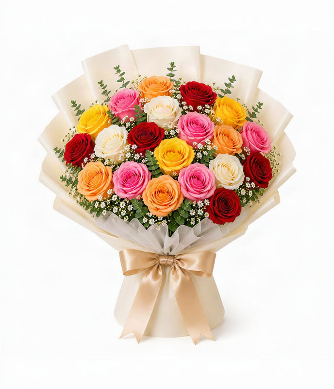 Rainbow Romance Bouquet (20 Mixed Roses)