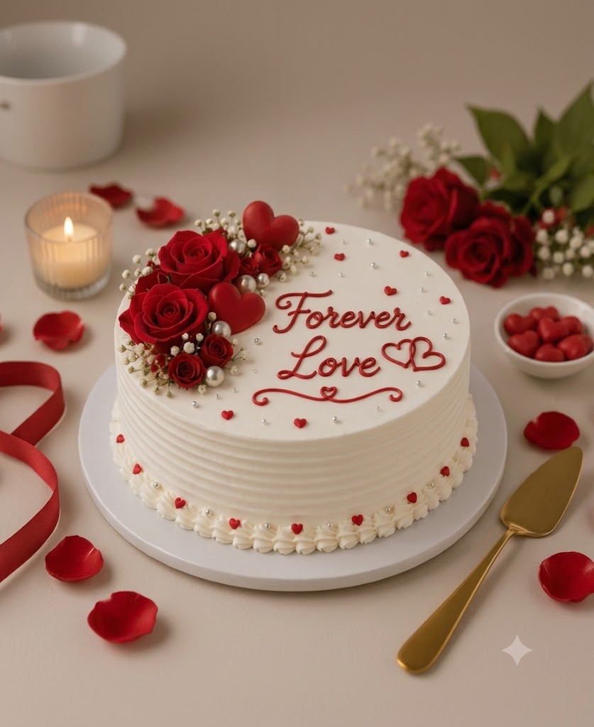 Forever Love Red Rose Vanilla Cream Cake