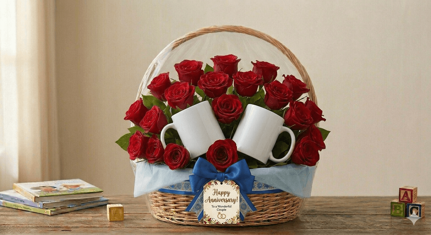 Forever Together Anniversary Rose Mug Basket