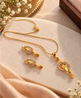 Elegant Gold-Tone Crystal Leaf Pendant Necklace Set with Matching Earrings for Women