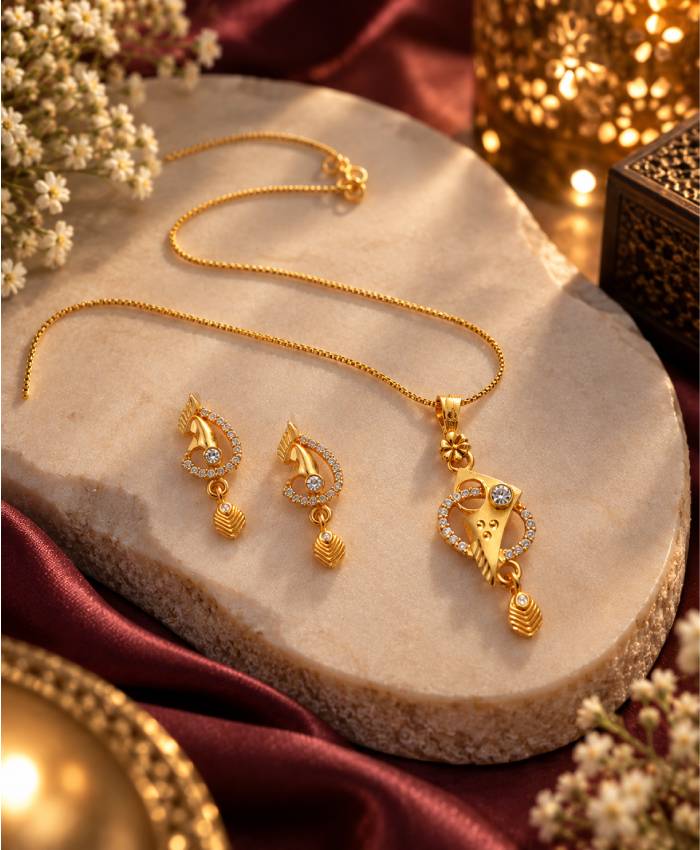 Elegant Gold-Tone Crystal Leaf Pendant Necklace Set with Matching Earrings for Women
