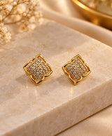 Gold-Tone Pavé Quatrefoil Stud Earrings