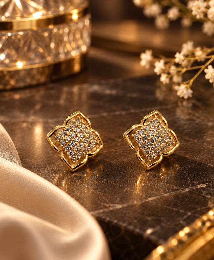 Gold-Tone Pavé Quatrefoil Stud Earrings