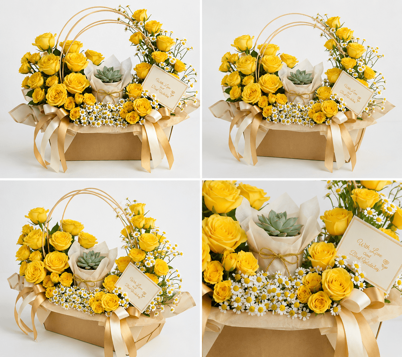 Golden Bloom Luxury Rose & Succulent Basket