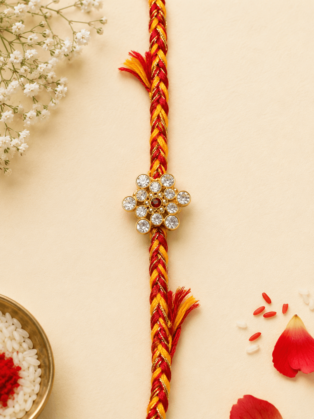 Golden Floral Crystal Designer Rakhi