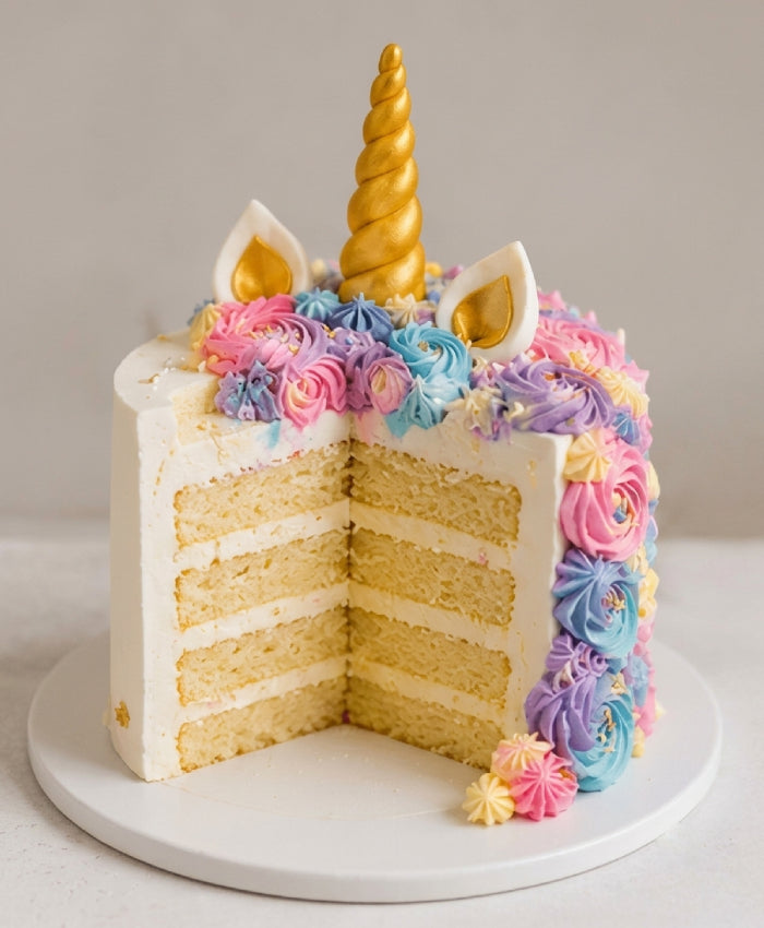 Golden Horn Floral Unicorn Cake