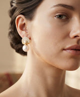 Golden Pearl Crystal Dome Stud Earrings