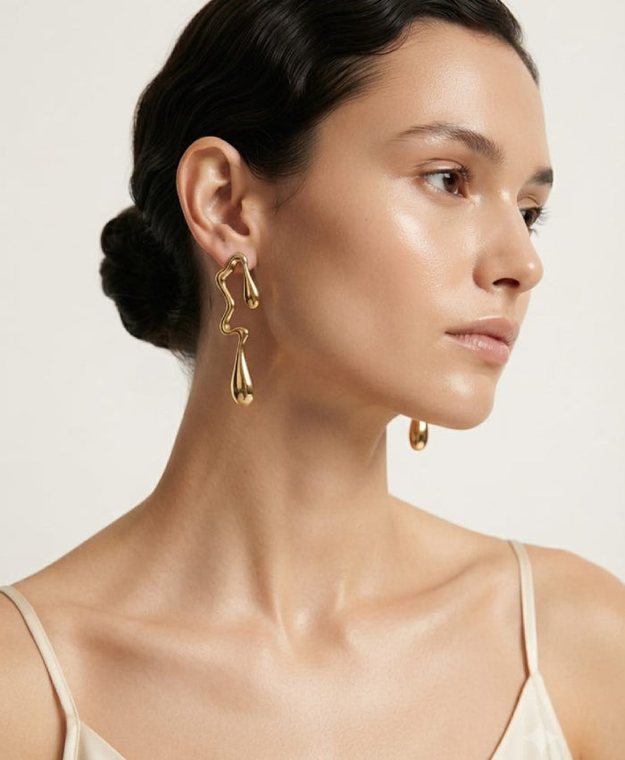Golden Wave Teardrop Earrings