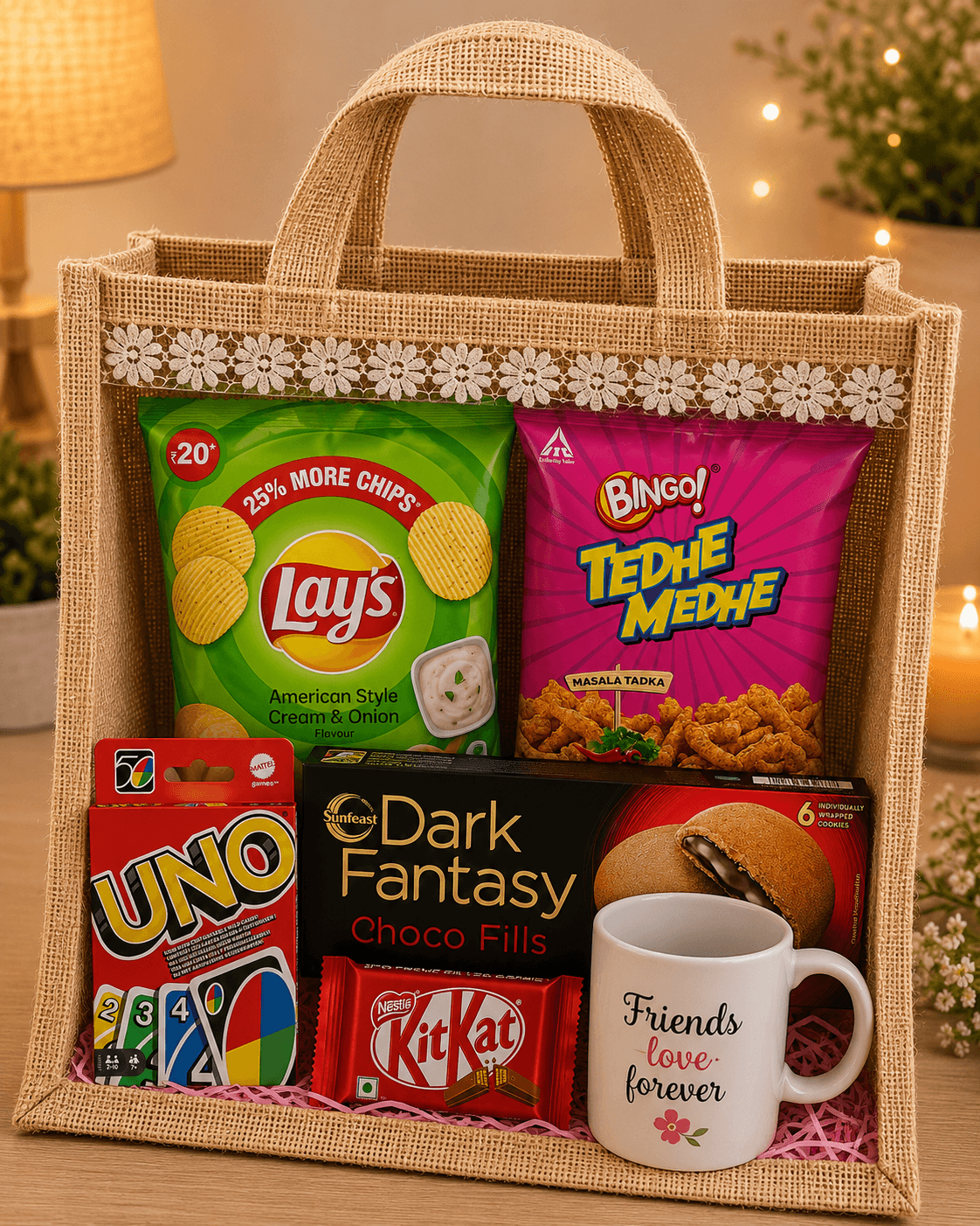 Friendship Day Fun Snack Hamper with Personalized Mug & UNO Cards