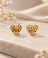 Heart-Shaped Gold-Tone Crystal Stud Earrings for Women