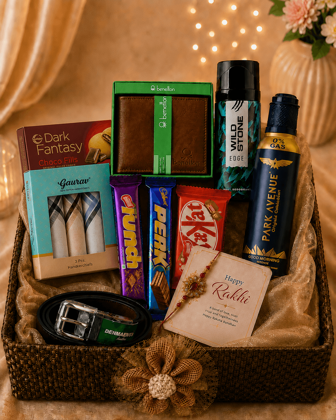 Premium Rakhi Gift Hamper with Wallet, Belt, Deodorants & Chocolate Combo