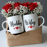 Hubby Wifey Couple Mug Gift Box with Red Roses